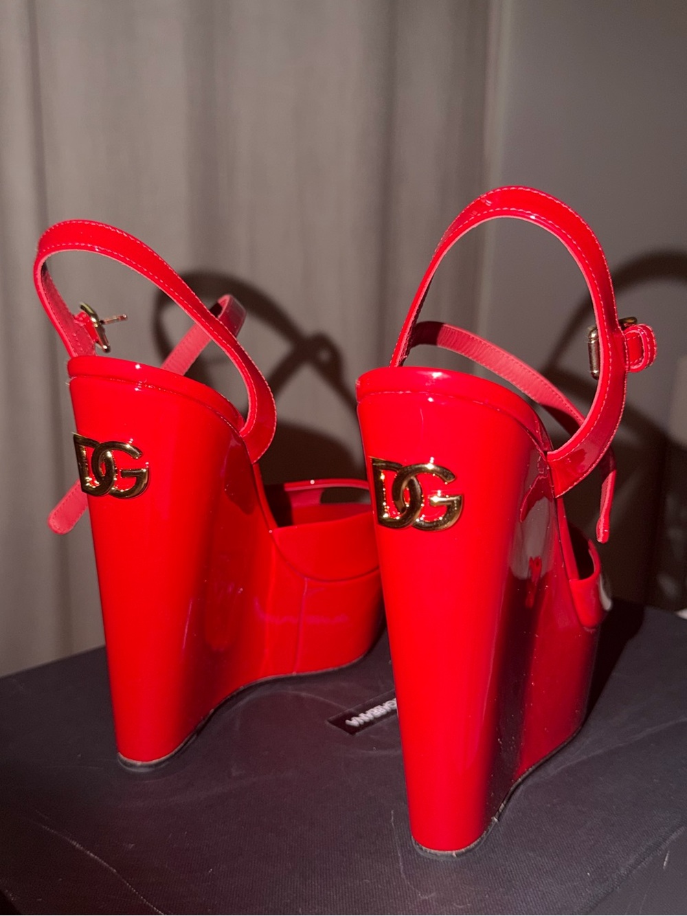 Dolce & Gabbana Patent Red Platform Wedge Sandals - Picture 2 of 7
